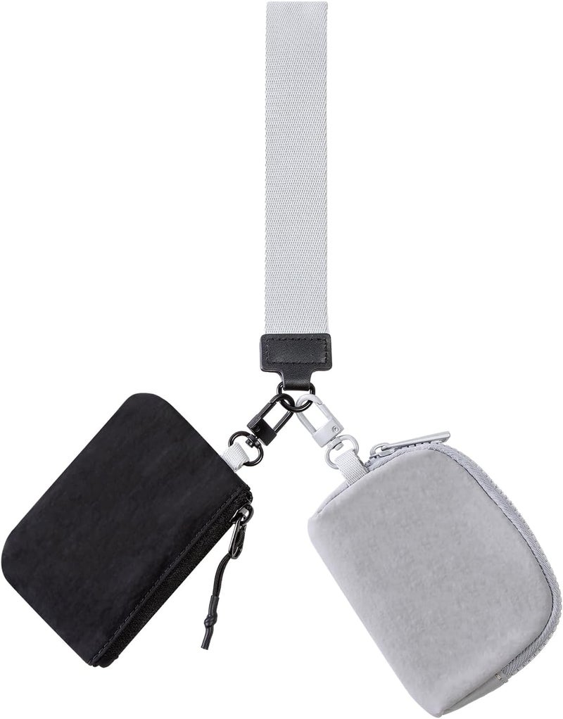 JEEBURYEE Dual Pouch Wristlet Keychain Wallets for Women with 2 Detachable Zipper Coin Purse - Small and Portable Mini Card Wallet for Women Men Black+Grey - Image 1
